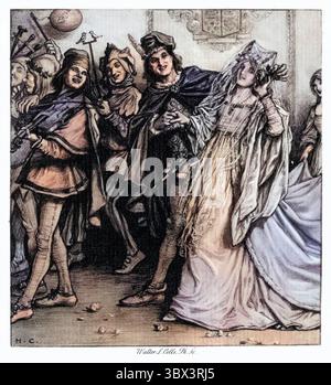 Gravure vintage d'une scène du Rime de l'ancien Mariner, par Coleridge. La mariée entra dans le hall. Herbert Cole, 1900 ans Banque D'Images