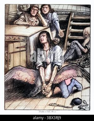 Gravure vintage d'une scène du Rime de l'ancien Mariner, par Coleridge. Ah, eh bien un jour ! quel mal a l'air. Herbert Cole, 1900 ans Banque D'Images