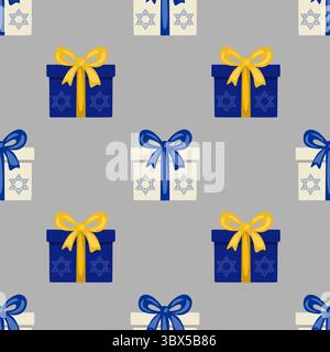 Modèle vectoriel sans couture de boîtes-cadeaux avec Star of David, parfait pour Hanukkah ou conception de vacances juive, avec une alternance de boîtes bleues et beiges wi Illustration de Vecteur