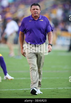 11 septembre 2021 : L'entraîneur-chef de la LSU Ed Orgeron parcourt le terrain avant l'action de la NCAA entre les Cowboys de l'Université d'État McNeese et les Tigers de la LSU au Tiger Stadium de Baton Rouge, EN LOUISIANE. Jonathan Mailhes/CSM(image de crédit : &copy ; Jonathan Mailhes/CSM via ZUMA Wire) Banque D'Images