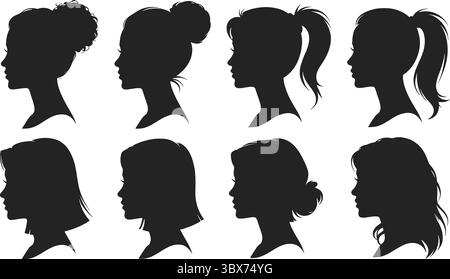 Diverses silhouettes de coiffures féminines vecteur de profils élégants Illustration de Vecteur