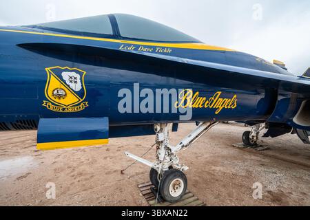 21 janvier 2020, Tucson, Arizona, États-Unis : chasseur McDonnell Douglas F/A-18A Hornet dans la peinture Blue Angels au Pima Air & Space Museum, Tucson, Arizona. (Crédit image : © Jon G. Fuller/VW pics via ZUMA Press Wire) Banque D'Images