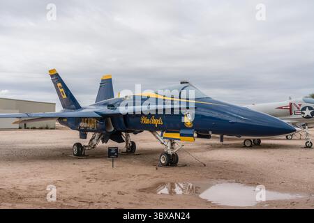 21 janvier 2020, Tucson, Arizona, États-Unis : chasseur McDonnell Douglas F/A-18A Hornet dans la peinture Blue Angels au Pima Air & Space Museum, Tucson, Arizona. (Crédit image : © Jon G. Fuller/VW pics via ZUMA Press Wire) Banque D'Images