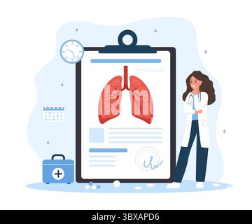 Concept du pneumologue. Femme médecin recherchant la transplantation pulmonaire. Chirurgien d'organe interne. Illustration vectorielle plate Illustration de Vecteur