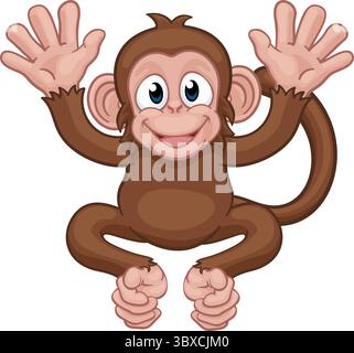 Mascotte d'animal de personnage de dessin animé de singe Illustration de Vecteur