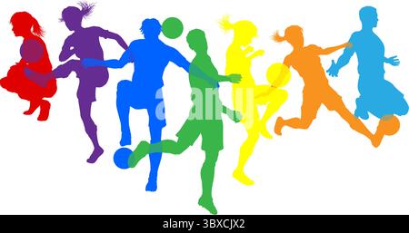 Soccer Football joueurs masculin femmes silhouettes Illustration de Vecteur