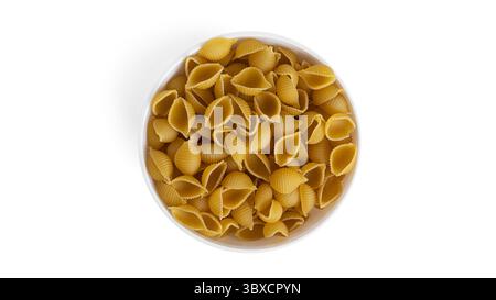 Conchiglie rigate pâtes isolées sur fond blanc. Photo de haute qualité Banque D'Images