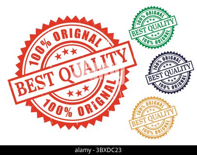 Un pack de sceau de meilleure qualité 100% original, icônes de timbre de produit vérifié en caoutchouc Grunge Illustration de Vecteur