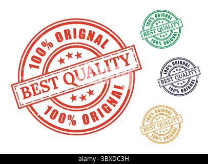 Une collection de timbres certifiés de meilleure qualité 100% originale, Grunge Rubber Premium Product Label Set Illustration de Vecteur