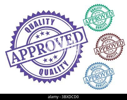 Un ensemble de scellés approuvé de qualité, icônes de timbres de produits fiables en caoutchouc Grunge Illustration de Vecteur