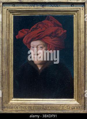 Portrait d'un homme (Autoportrait ?), peinture à l'huile de Jan van Eyck, 1433, National Gallery, Londres, Angleterre, ROYAUME-UNI Banque D'Images