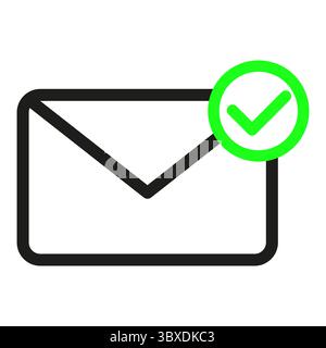 Icône de confirmation de l'e-mail. Symbole message reçu. Notification de vecteur de réussite. Coche verte. Illustration de Vecteur