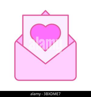 Icône lettre d'amour. Enveloppe coeur rose. Vecteur de courrier romantique. Symbole de message mignon. Illustration de Vecteur