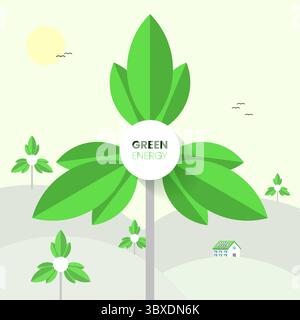 Énergie verte. Tour d'éolienne à feuilles. Illustration vectorielle Illustration de Vecteur