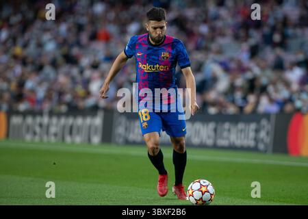 8 août 2021, BARCELONE, BARCELONE, ESPAGNE : 18 Jordi Alba du FC Barcelone en action lors de l'UEFA Champions League, match de football joué entre le FC Barcelone et le Dinamo de Kiev au stade Camp Nou le 20 octobre 2021, à Barcelone, Espagne. (Crédit image : © Marc Gonzalez Aloma/AFP7 via ZUMA Press Wire) Banque D'Images