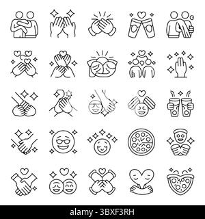 Amis joyeux partageant une crème glacée sucrée entourée de cœurs colorés célébrant l'amitié et le bonheur Illustration de Vecteur