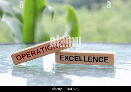 Texte d'excellence opérationnelle sur blocs de bois. Culture du concept d'amélioration continue Banque D'Images