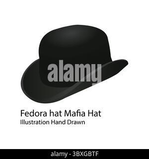Fedora Hat Mafia Hat illustration dessinée à la main sur fond blanc vol 01 Illustration de Vecteur