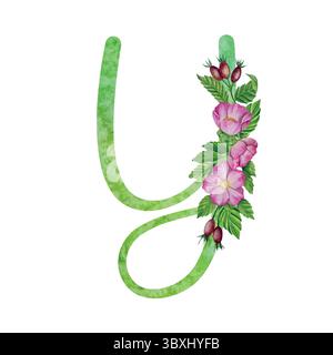 Alphabet, lettres d'ensemble floral avec aquarelle peinture fleurs roses et feuilles. Initiales monogramme isolées parfaitement pour les invitations de mariage Illustration de Vecteur