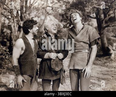 23 juin 2020, États-Unis : Nick Cravat (à gauche), Burt Lancaster (à droite), sur le plateau du film, ''la flamme et la flèche'', Warner Bros., 1950 (crédit image : © JT Vintage/Glasshouse via ZUMA Press Wire) Banque D'Images