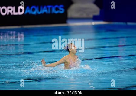 Singapour, Singapour. 18 juillet 2025. La chinoise XU Huiyan s’est démarquée lors de la ronde préliminaire de l’épreuve technique solo féminine, obtenant un score de 265,8984 au Championnat du monde aquatique Singapour 2025. Crédit : Ranjith Kumar/Alamy Live News Banque D'Images