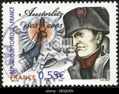 FRANCE - VERS 2005 : un timbre imprimé en France montre Napoléon Bonaparte, consacré à la bataille d'Austerlitz, bicentenaire (1805-2005), vers 2005 Banque D'Images