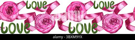 Illustration aquarelle de fleurs. Pivoines roses. Bordure transparente, peut être utilisé pour le fond, le papier peint, les affiches, les cartes, les invitations, emballage, texte Banque D'Images