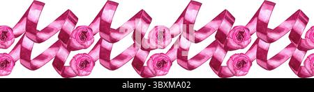 Illustration aquarelle de fleurs. Pivoines roses. Bordure transparente, peut être utilisé pour le fond, le papier peint, les affiches, les cartes, les invitations, emballage, texte Banque D'Images