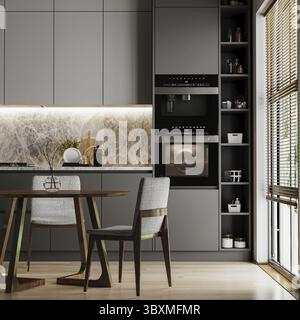 Cuisine moderne de luxe design intérieur, 3D rendu Banque D'Images