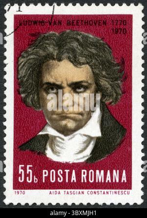 ROUMANIE - VERS 1970 : un timbre imprimé en Roumanie montre Ludwig van Beethoven (1770-1827), compositeur, vers 1970 Banque D'Images
