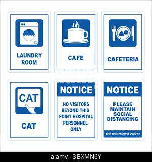 Ensemble d'illustration Blue Hospital Signs et Medical différents départements dans Un hôpital Illustration de Vecteur