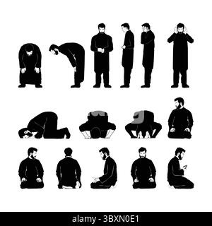 Ensemble de silhouettes de salah, prière islamique salat illustration vol 01 Illustration de Vecteur