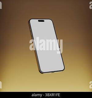 Smartphone flottant sur un fond dégradé chaud, maquette d'écran blanc iphone, rendu 3D. Banque D'Images