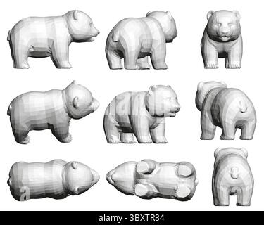 Une série de sculptures de Panda sont montrées dans diverses poses Illustration de Vecteur