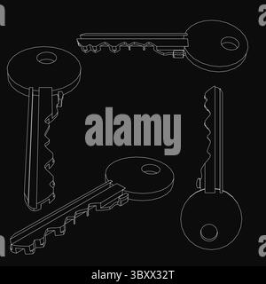 Un ensemble de touches noires et blanches disposées symétriquement sur un fond noir Uni, avec une grande touche centrale flanquée de deux plus petites. Le Stark Illustration de Vecteur