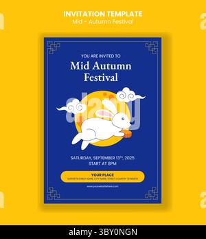 Fond vectoriel plat pour l'invitation des médias sociaux du Mooncake Festival Illustration de Vecteur