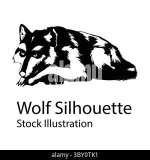 wolf Silhouette Black illustration vectorielle. Les gardiens de la nuit vol 01 Illustration de Vecteur