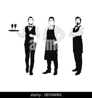 Vecteur et illustrations de silhouette noire de garçon sur fond blanc vol 03 Illustration de Vecteur
