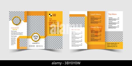 Conception de modèle de brochure en trois volets délicieux et alimentaire, menu alimentaire savoureux Illustration de Vecteur