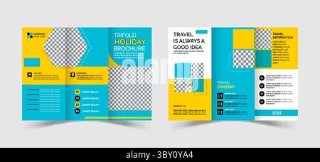 Modèle de brochure de voyage à trois plis.Design moderne et modifiable pour le tourisme, les vacances et les agences de voyages Illustration de Vecteur