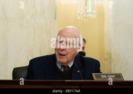 5 janvier 2022, Washington, District de Columbia, États-Unis : le sénateur américain Patrick Leahy (démocrate du Vermont) prend la parole lors d'une audience de surveillance du Comité du Règlement et de l'Administration du Sénat pour examiner la police du Capitole des États-Unis après l'attaque du 6 janvier 2021 contre le Capitole, un jour avant l'anniversaire de l'attaque à Washington, États-Unis, le 5 janvier 2022 (image de crédit : © Elizabeth Frantz - Pool via CNP/CNP via ZUMA Press Wire) Banque D'Images