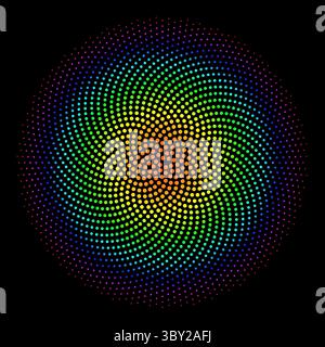 Points de couleur arc-en-ciel en forme de phyllotaxis circulaires. Conception de motif géométrique abstrait créant un mouvement de tourbillon et capturant l'effet d'illusion d'optique Banque D'Images
