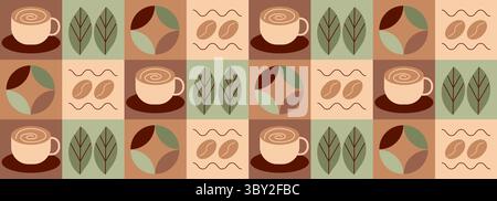 Motif géométrique café et thé dans le style Bauhaus. Fond d'impression abstrait avec des formes simples pour café, emballage alimentaire, menu. Illustration de Vecteur