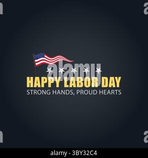 Affiche émotionnelle de la fête du travail avec drapeau et hommage aux mains fortes Illustration de Vecteur