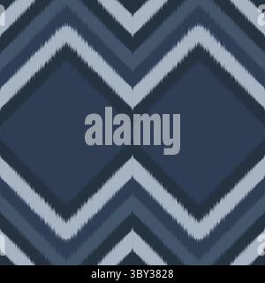 Ce motif ikat montre un design de bord flou, un tissu zigzag et une texture tissée à la main dans une brume bleu glacial, un indigo profond et un gris bleu ardoise, capturant l'art Banque D'Images