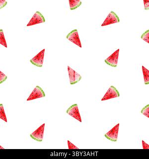 Motif aquarelle sans couture avec des éléments de pastèque dessinés à la main créant des vibrations estivales. Illustration de fruits sur fond blanc pour textile, impression et d. Banque D'Images