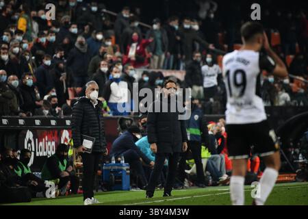 19 janvier 2022, Valence, VALENCE, Espagne : VALENCE - 19 JANVIER : Bordalas de Valence lors du match de la Liga entre Valence et Séville au stade Mestalla le 19 janvier 2022 à Valence, Espagne. (Crédit image : © Sara ARIB/PX Imagens via ZUMA Press Wire) Banque D'Images