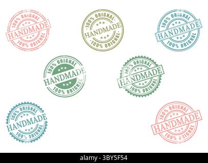 Une collection originale de timbres en caoutchouc faits à la main 100%, ensemble de vecteur de sceau de produit artisanal authentique Illustration de Vecteur