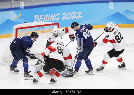 16 février 2022, Pékin, Hebei, Chine : action pendant le match des quarts de finale des éliminatoires masculins de hockey sur glace entre la Finlande et la Suisse le 16 février à Pékin, Chine (image crédit : © Mickael Chavet/ZUMA Press Wire) Banque D'Images
