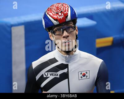 11 février 2022, Pékin, Hebei, Chine : HWANG Daeheon de Corée dans le 500 m de patinage de vitesse sur courte piste masculin au stade Capital Indoor le 11 février 2022 à Pékin, Chine (crédit image : © Mickael Chavet/ZUMA Press Wire) Banque D'Images